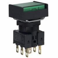 A165-JGM-2 SWITCH PB RECT MOM DPDT GREEN