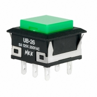 UB26KKW01N-F SW PB DPDT LOPRO SQ GRN CAP SLD