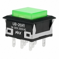 UB26KKW015F-FF SWITCH PB ILLUM DPDT SQ SNAP GRN